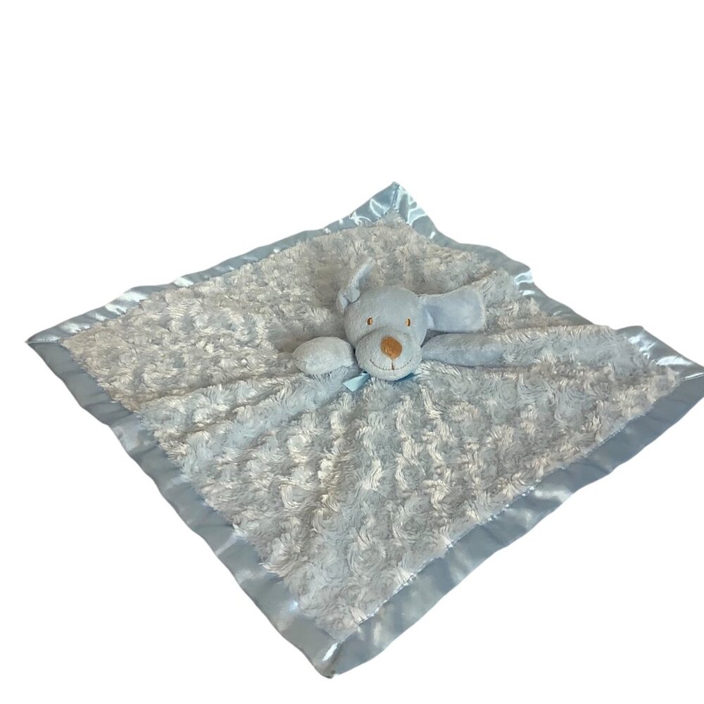Blankets & Beyond Blue Puppy Security Blanket Lovey Satin Trim‎ 18” x 18”